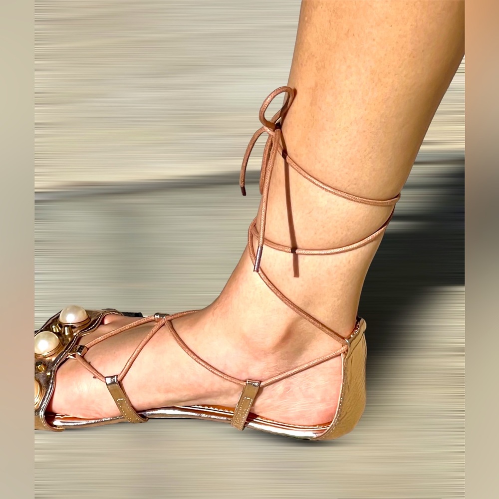 Cape Robbin Metallic Rose-Gold Gladiator Sandals